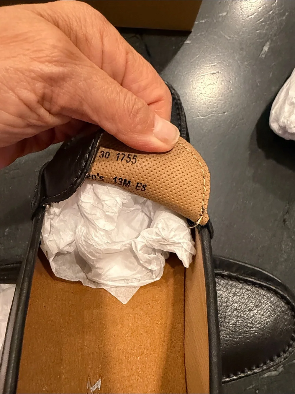 Trask brown and tan loafers box